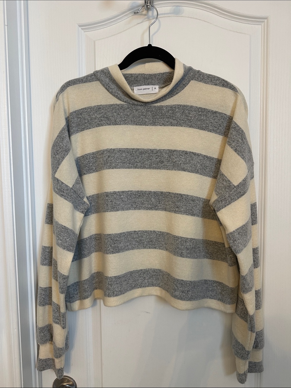 Striped Crewneck Sweater in Cream and Gray by From Palmer